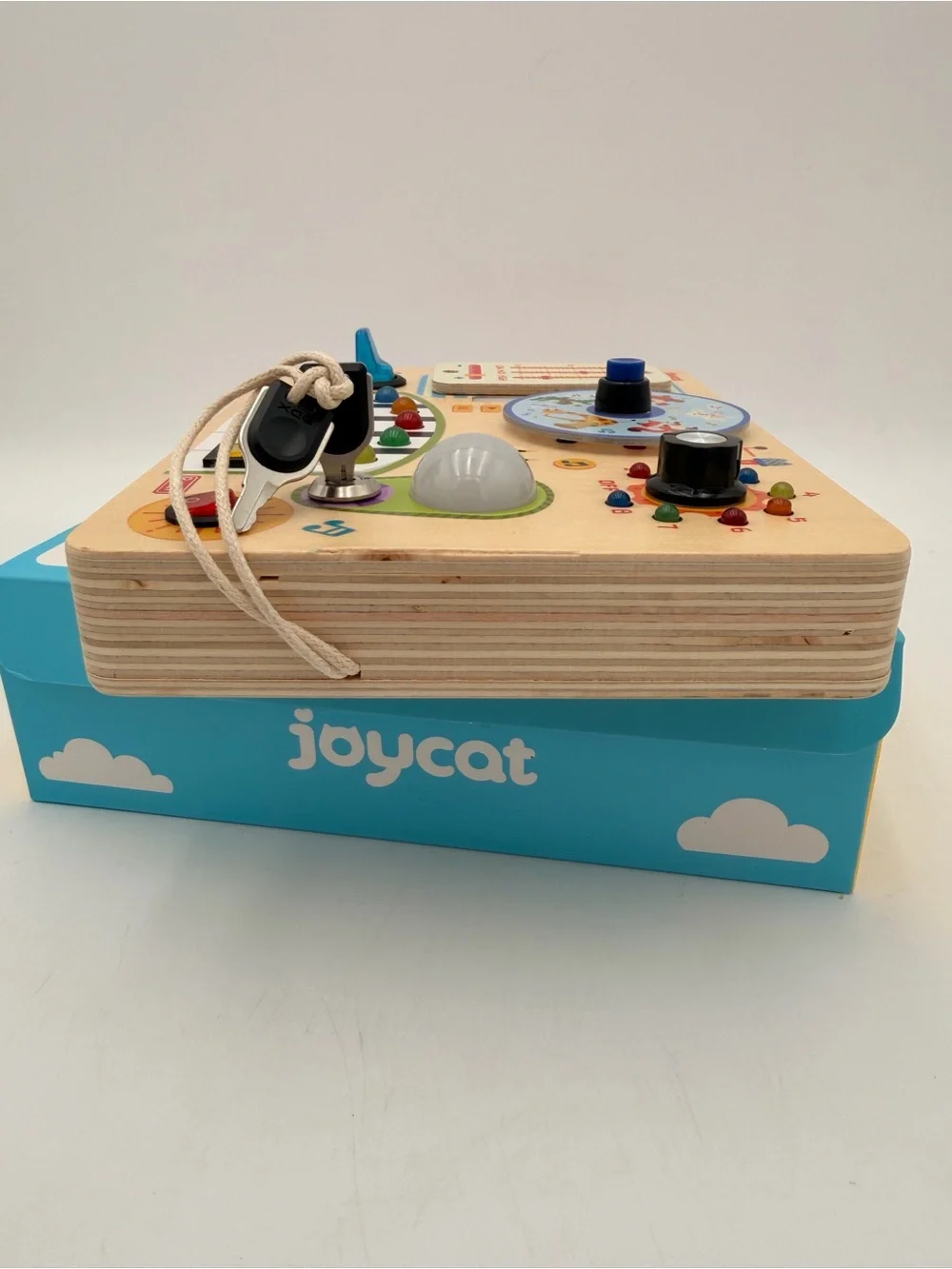 JOYCAT Wooden Busy Board Activity Toy with LED Light - Natural Wood